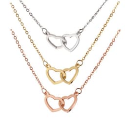 image-Xinghe cross-border hot-selling light luxury mirror stainless steel necklace heart-to-heart titanium steel double-ring pendant clavicle chain