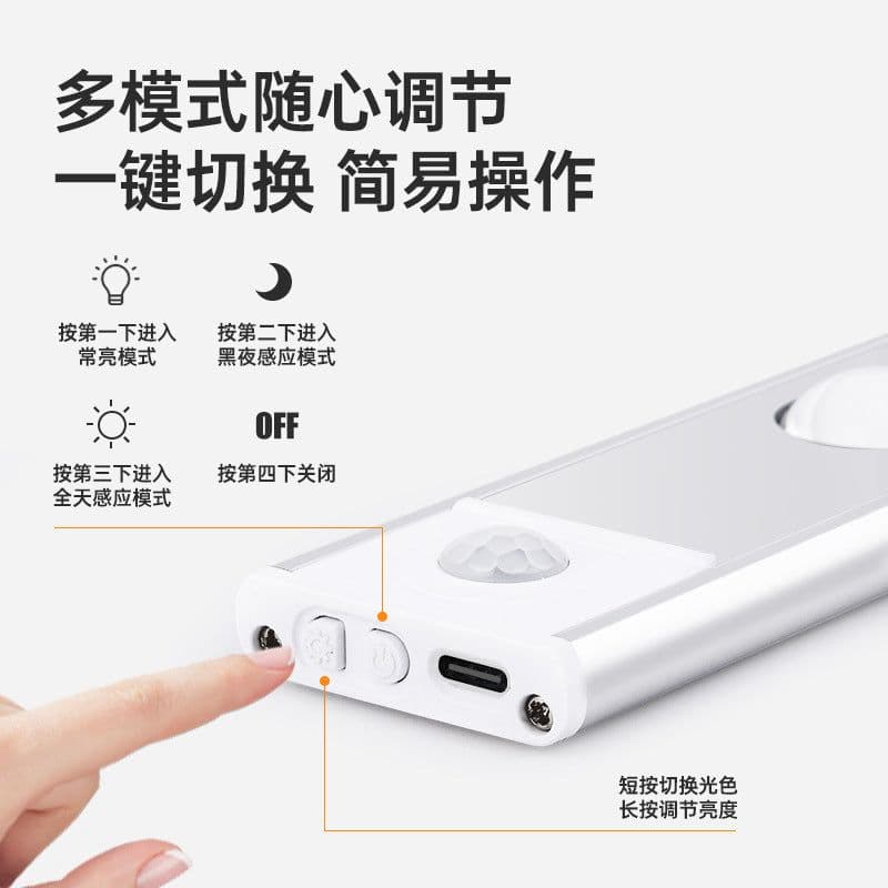 image-Smart rechargeable led human body induction light ultra-thin cat's eye hill ripple light strip wine cabinet cabinet porch light strip