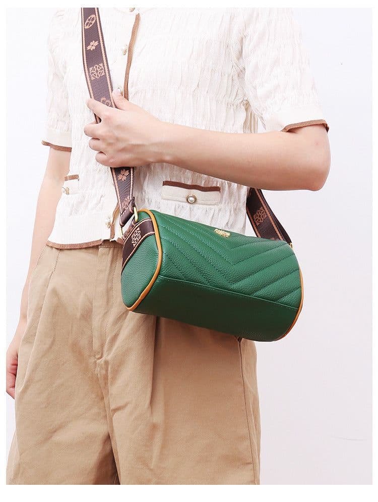 image-Genuine Leather Small Square Crossbody Bag - Green