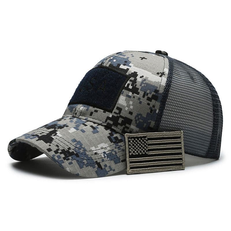 image-American Flag Baseball Cap - Blue Mesh Men's Outdoor Velcro Cap