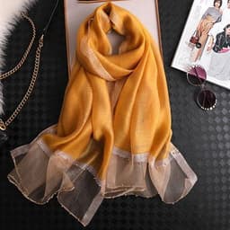 image-Silk Scarf Women 70x190cm Beaded Gold Edge Summer Beach
