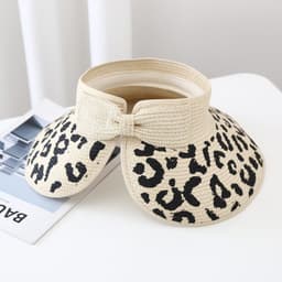 image-Straw Sun Hat Leopard Print Wide Brim Brown