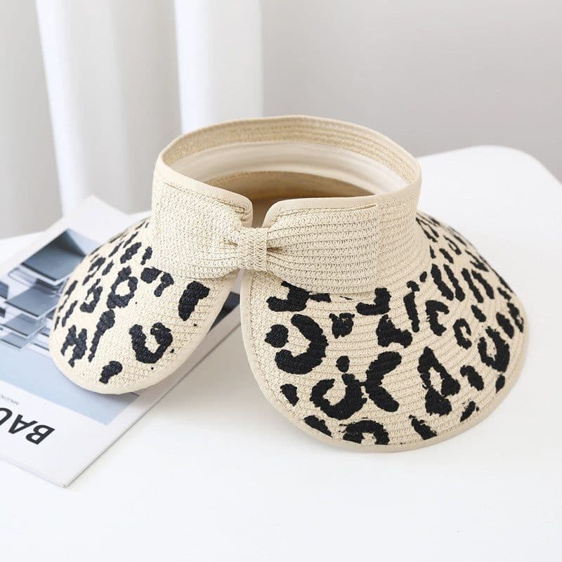 image-Straw Sun Hat Leopard Print Wide Brim Brown