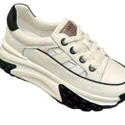 image-Women's Casual Sneakers - Khaki Color Matching Thick Sole