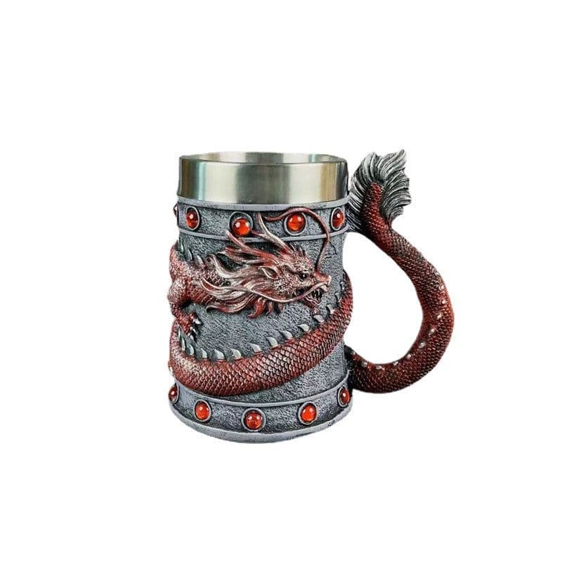 image-Chinese Dragon Beer Mug - Stainless Steel 550ml Gold