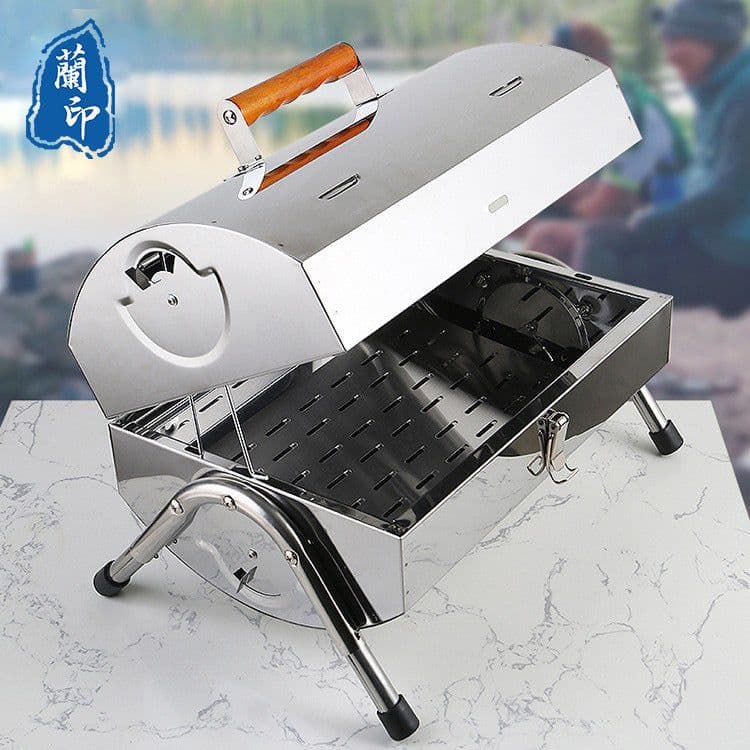 image-Blue Print Charcoal Barbecue Oven - Stainless Steel Portable