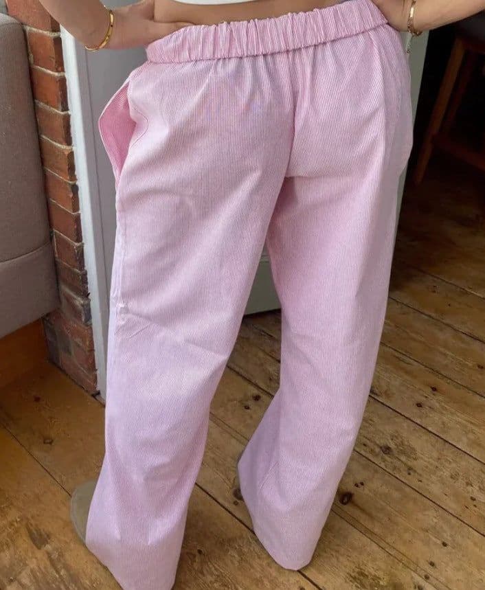 image-Women's Cotton Wide Leg Trousers - Sky Blue Elastic Waist