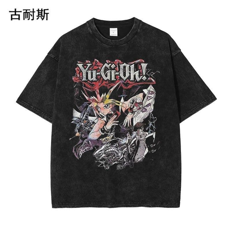 image-Street Hip Hop Washed T-Shirts - Summer Cotton Couple Tops - Black/Multicolor