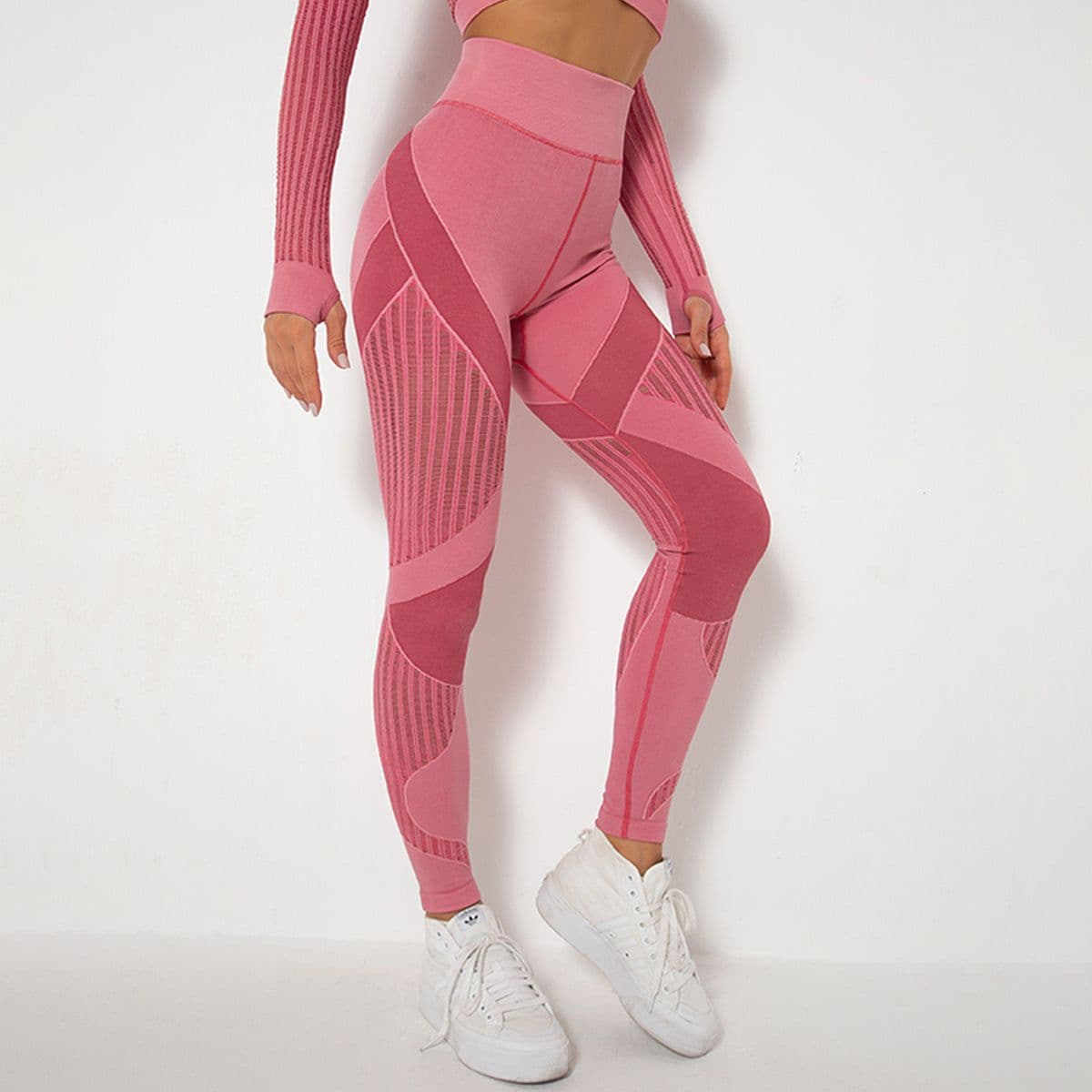 image-Cross-border new seamless knitted quick-drying hollow yoga fitness pants high-waisted hip-lifting tight-fitting sports yoga pants in stock