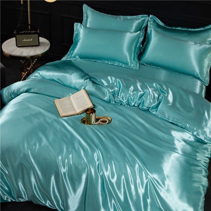 image-4-Piece Ice Silk Bedding Set - Pink Silver Gray