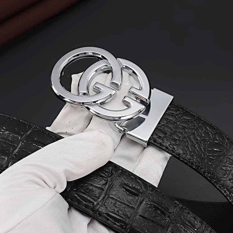 image-Men's Genuine Leather Belt - Black Smooth Buckle
