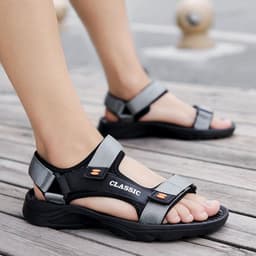 image-Large Size Outdoor Sandals - 6779 Gray, Low Heel, Mesh