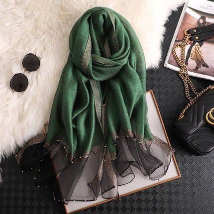 image-Silk Scarf Women 70x190cm Beaded Gold Edge Summer Beach