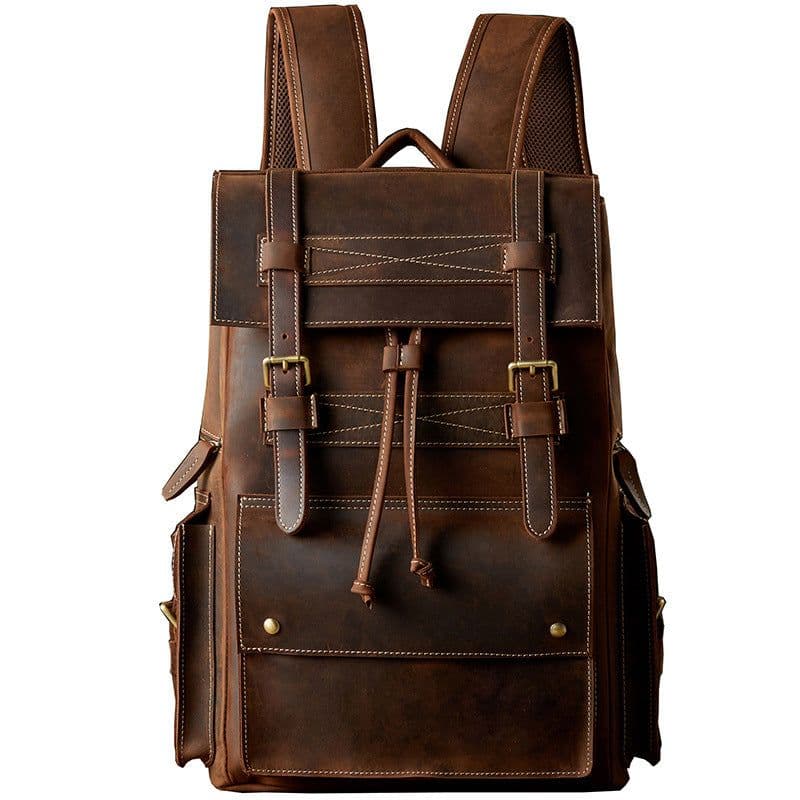 image-Handmade cowhide large-capacity backpack men's personality retro European and American casual youth backpack top layer cowhide travel bag