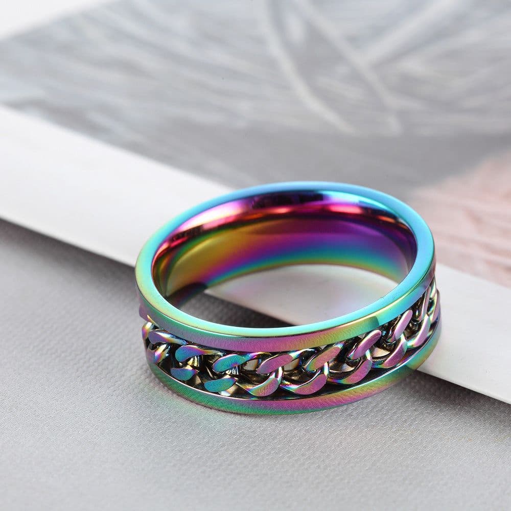image-New simple transfer jewelry men's titanium steel rotatable beer bottle chain ring personality domineering ring