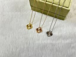 image-v gold 925 silver Fanjia four-leaf clover necklace high version women's thick plated 18k single flower pendant natural fritillary chalcedony