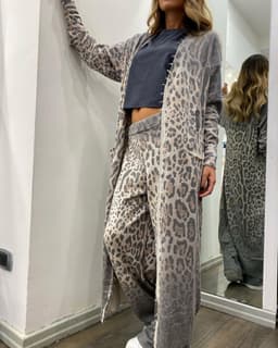 image-Leopard Print Women's 2024 Spring Two-Piece Set, Long Sleeves, 95% Polyester