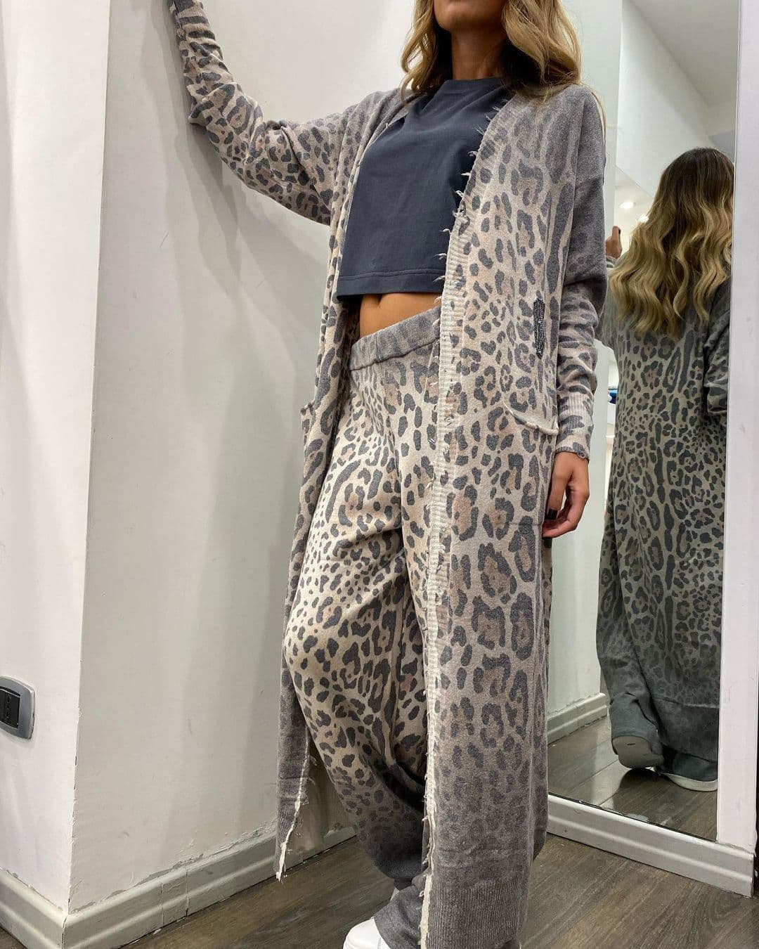 image-Leopard Print Two-Piece Set - Spring 2024, Women's, Green/Brown, S-XXL