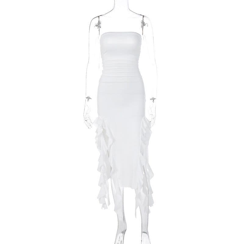 image-Women's Sleeveless Midi Dress - Irregular Tube Top Summer