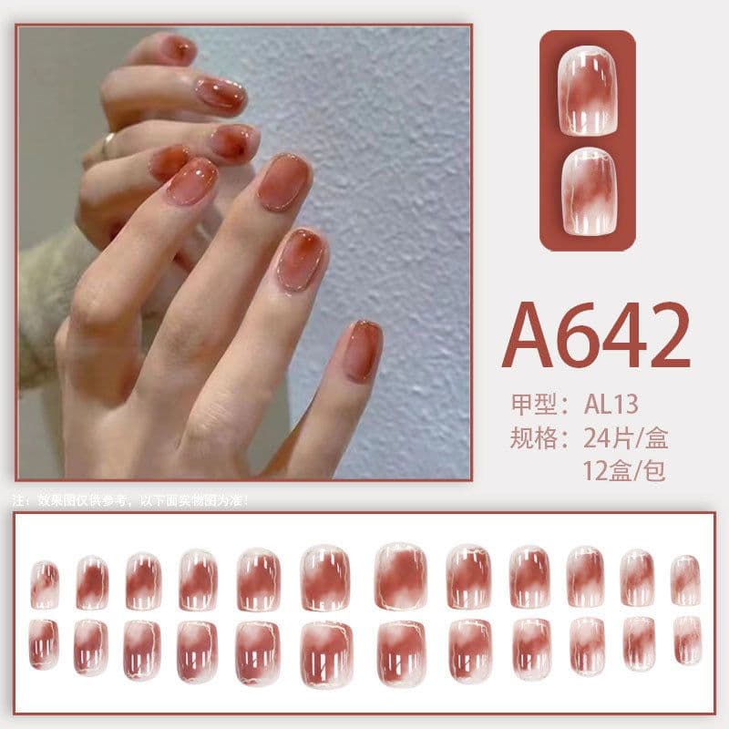 image-Autumn and winter gentle and pure desire simple style wearable manicure patches short, medium and long style white removable fake nail patches
