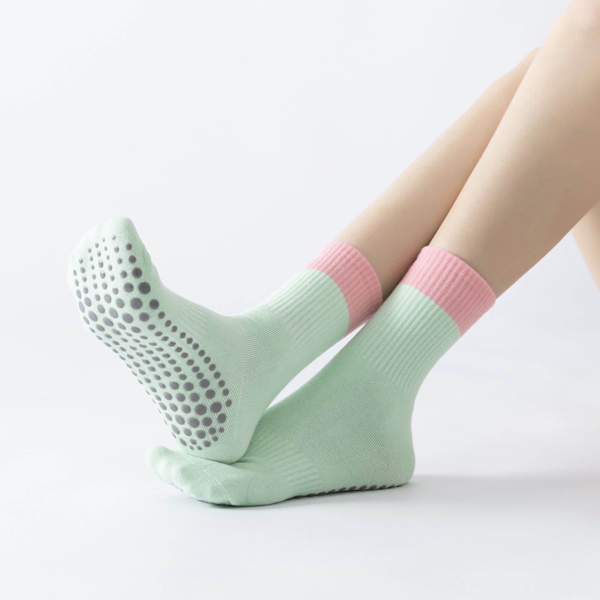 image-Two-Tone Yoga Socks - Cotton Non-Slip Pilates Fitness