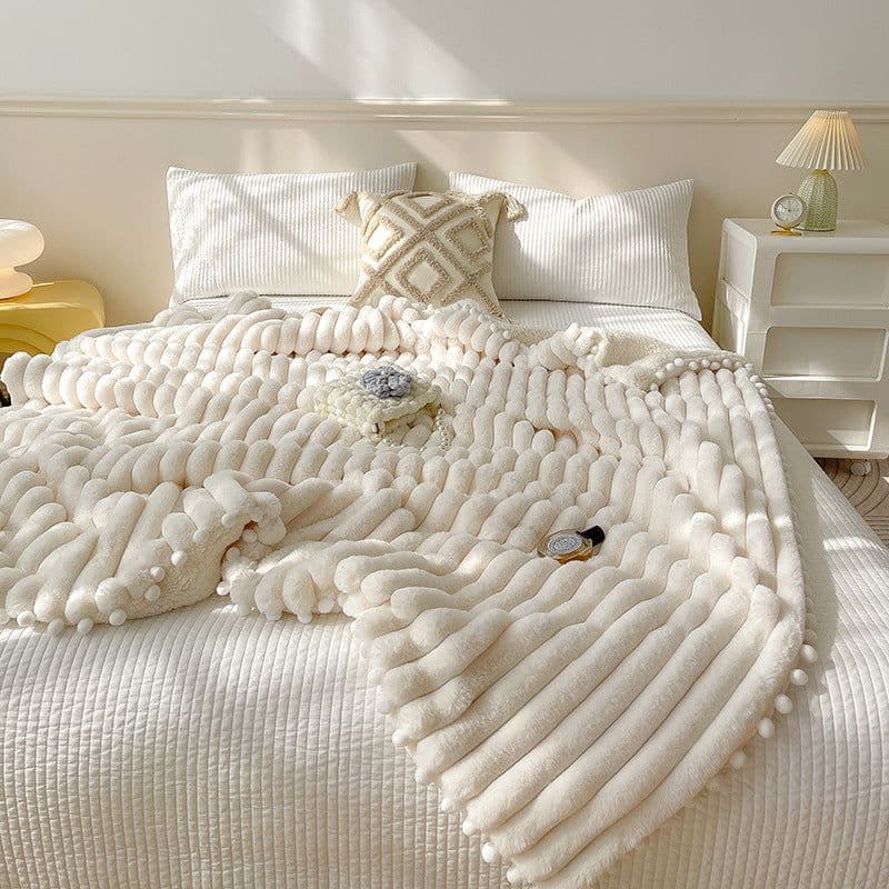 image-Rabbit Plush Throw Blanket - Light Gray Faux Fur, All Seasons 200cmx230cm