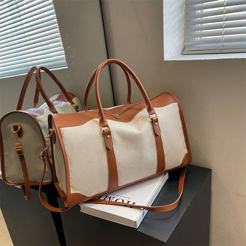 image-Canvas Messenger Bag Women - Brown Travel Handbag