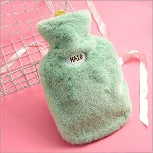 image-Water-filled Hot Water Bottle - Gray Plush 1000ML Thickened Hand Warmer Bag