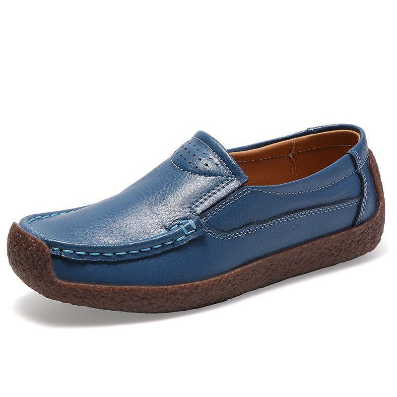 image-Women's Cowhide Loafers, Flat Heel, Casual Bean Shoes, Sizes 35-43, Low Top