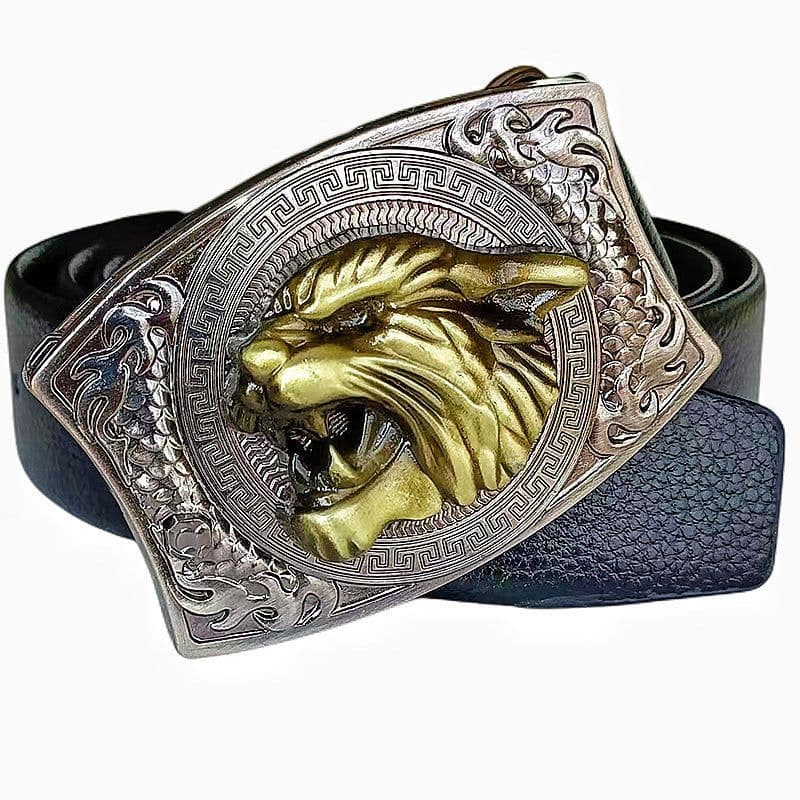 image-Men's Belt Knife - Trendy PU Leather, Alloy Buckle, 130cm