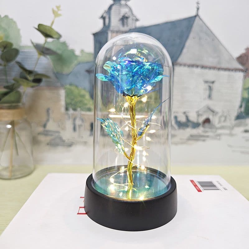 image-Gold Foil Rose in Glass Dome - Preserved Flower Decor