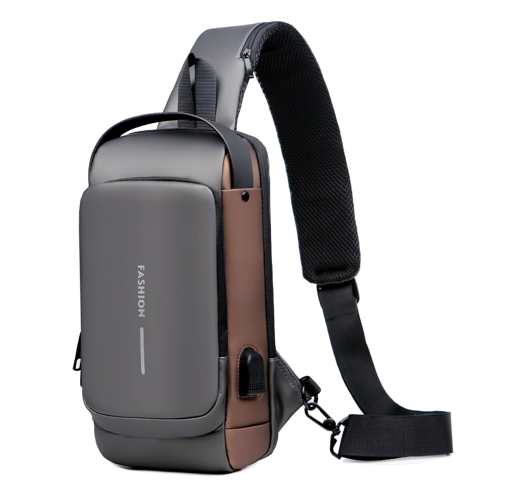 image-Men's Anti-theft Chest Bag - Gray Polyester