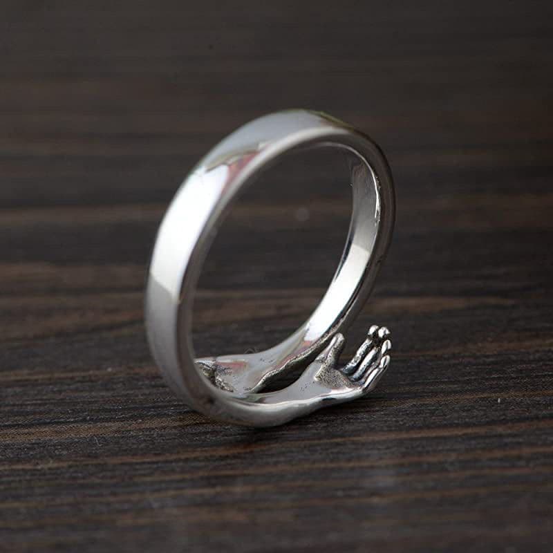image-925 Silver Ring Creative Embrace Ring Palm Finger Glossy Ring Europe and America Amazon Cross-border Wholesale Ring