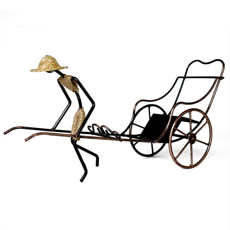 image-Home Elegance Nostalgic Chinese Style Retro Rickshaw Ornament Wrought Iron Wine Rack Crafts Home Decoration