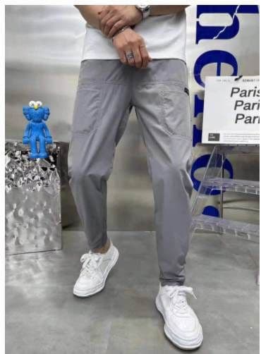 image-Men's Casual Pants - Black Straight Fit High Elastic