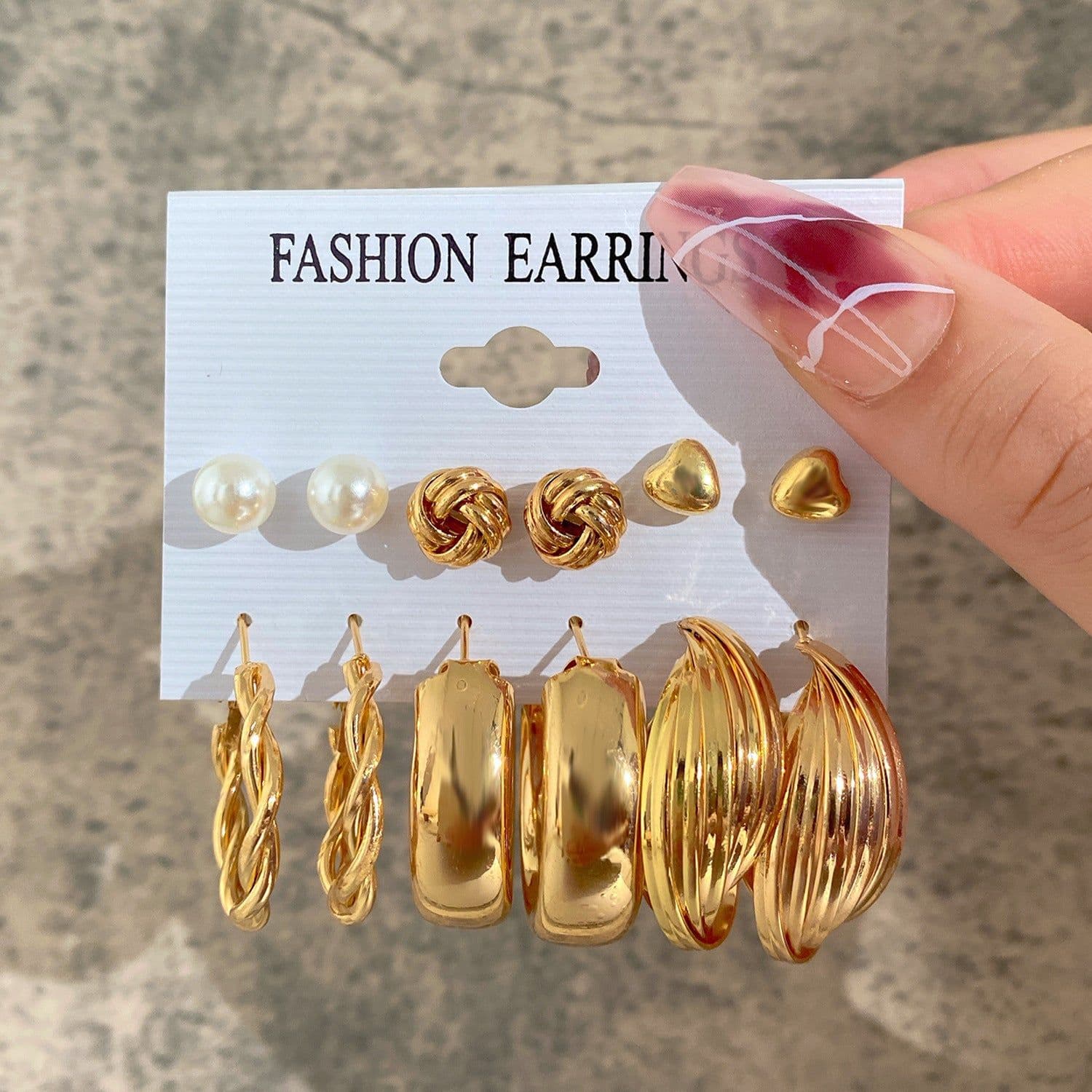 image-Acrylic Pearl Earring Set - 5 Pairs Mixed Style Women