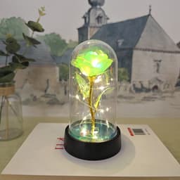 image-Gold Foil Rose in Glass Dome - Preserved Flower Decor
