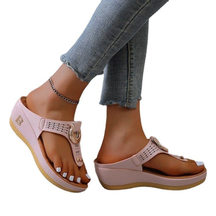 image-Women's Thong Wedge Sandals - Sky Blue Size 43