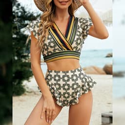 image-Women's Bikini Swimsuit - Green Triangle V-Neck XL