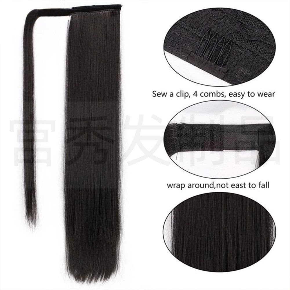 image-European and American wig ponytail straight hair extension Velcro chemical fiber ponytail female wig ponytail hair