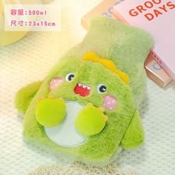 image-Water-filled Hot Water Bottle - Gray Plush 1000ML Thickened Hand Warmer Bag