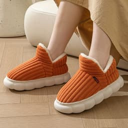 image-Women's Slippers - Brown Stripe Plush Indoor House Shoes