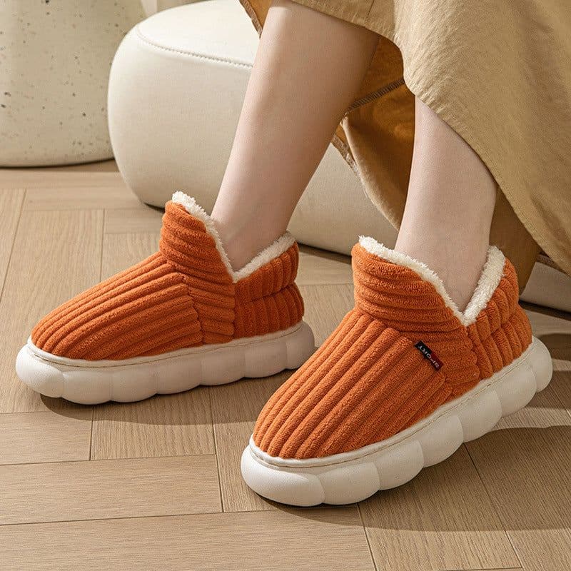 image-Women's Slippers - Brown Stripe Plush Indoor House Shoes