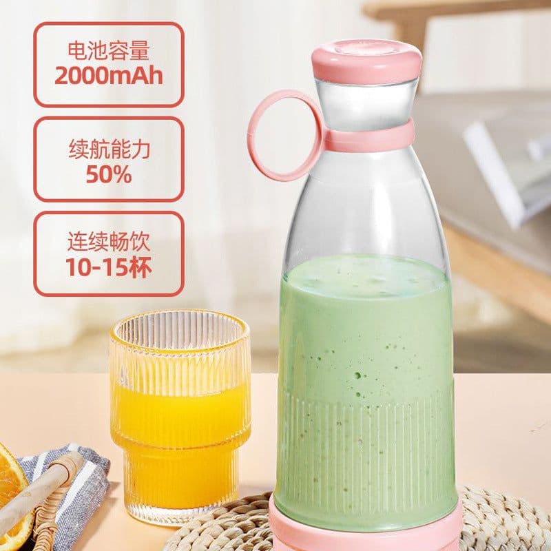 image-Portable USB Rechargeable Mini Juicer Cup Handheld Fruit Mixer 400ml Green