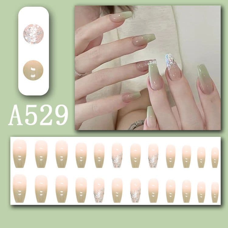 image-Summer fresh, sweet and cool style manicure, wearable nail pieces, French line blending, removable fake nail pieces, finished products wholesale