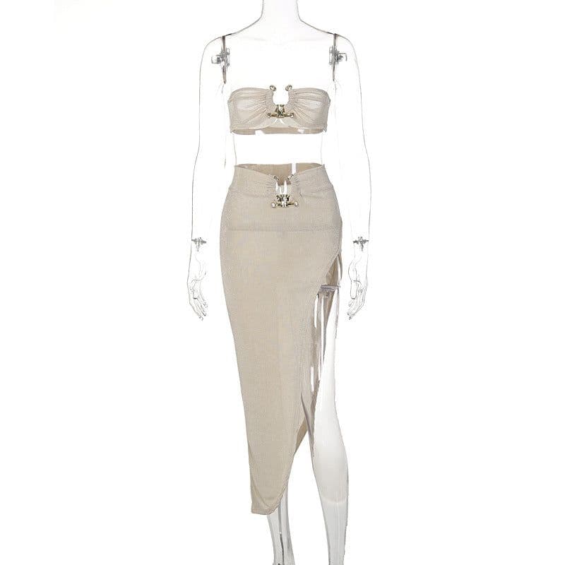 image-TUNNEL VISION Women's Two-Piece Set - Brown Sleeveless Skirt