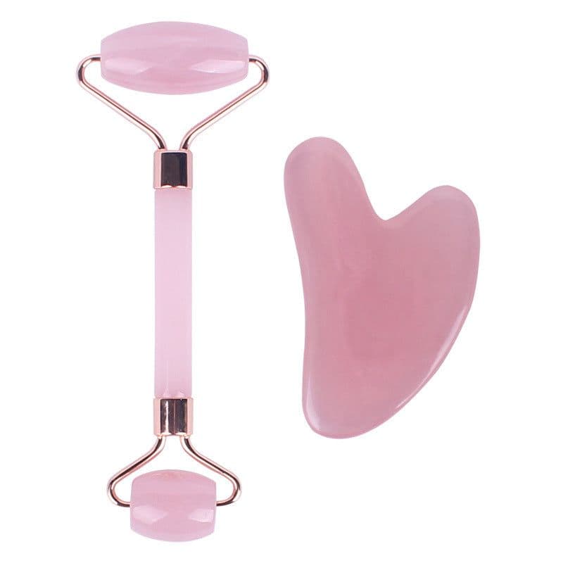 image-Pink crystal roller facial massage stick facial beauty massage plate flower pole double-headed ball full body massager