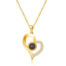 image-100 Languages Heart Necklace - Silver Memory Projection