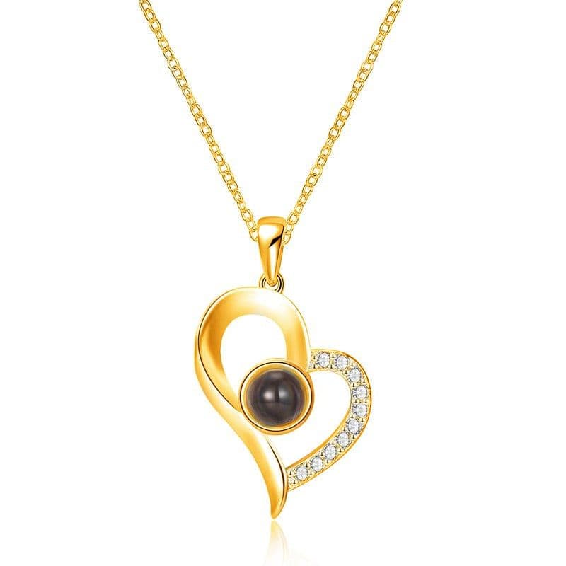 image-100 Languages Heart Necklace - Silver Memory Projection