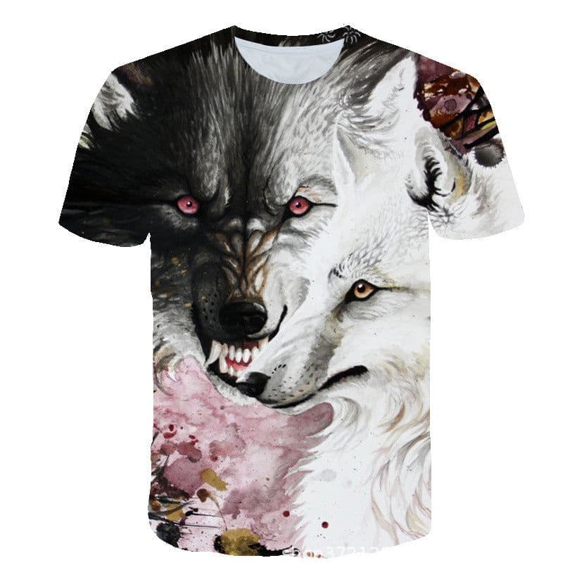 image-Men's 3D Digital Print Wolf T-Shirt - Black Casual